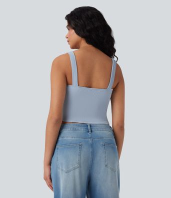 Débardeur décontracté court maille côtelée décolleté carré