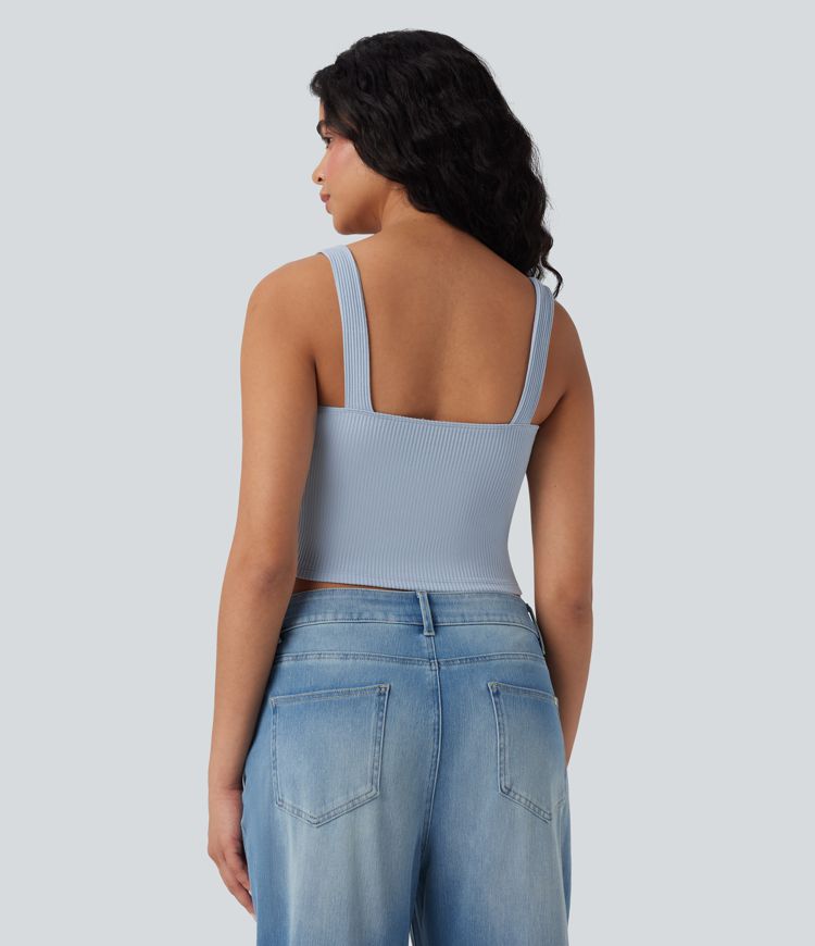 Débardeur décontracté court maille côtelée décolleté carré