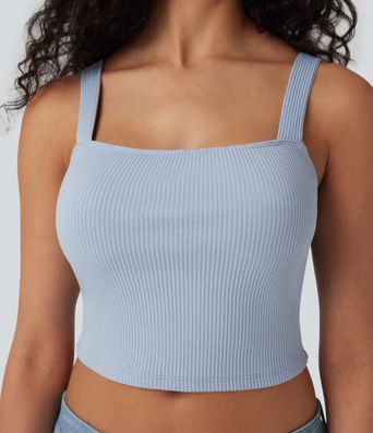 Débardeur décontracté court maille côtelée décolleté carré