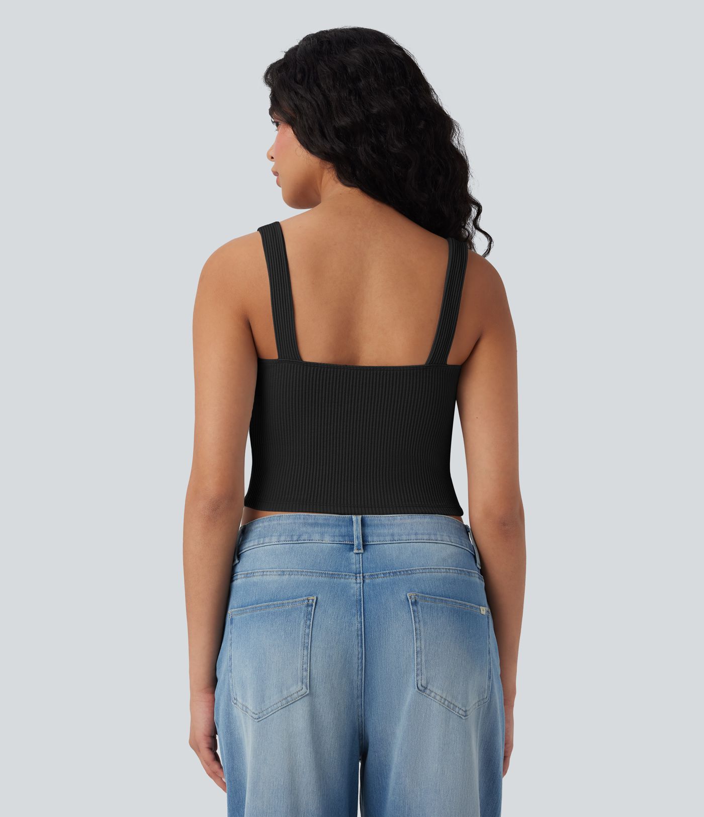 Ribbed Knit Square Neck Cropped Casual Tank Vest Top Ribbed Knit Square Neck Cropped Casual Tank Vest Top