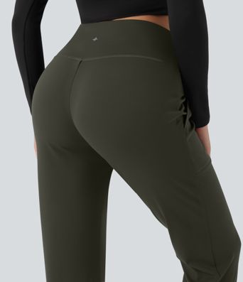 DayStretch High Waisted Crossover Tapered Casaul Trousers with Pockets