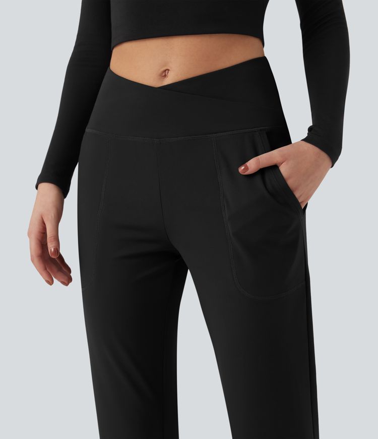 DayStretch High Waisted Crossover Tapered Casaul Pants with Pockets