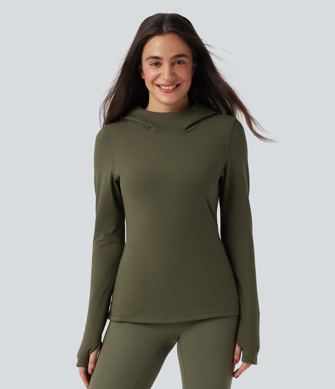 Sudadera polar de senderismo con capucha manga larga agujeros para los pulgares y bolsillos