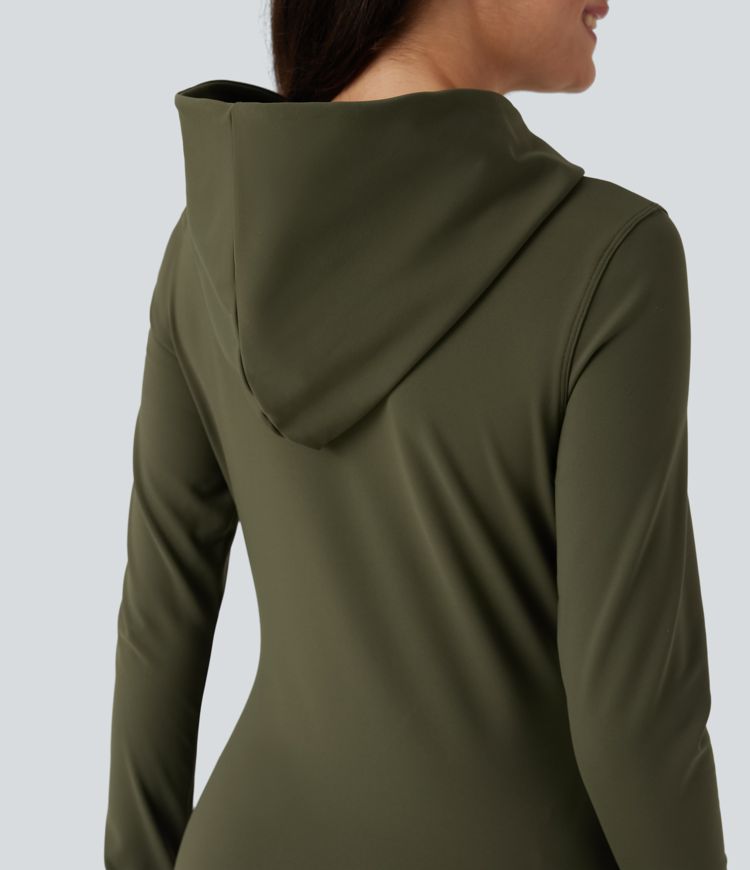 Hooded Long Sleeve Thumb Holes Fleece Hiking Sweatshirt with Pockets