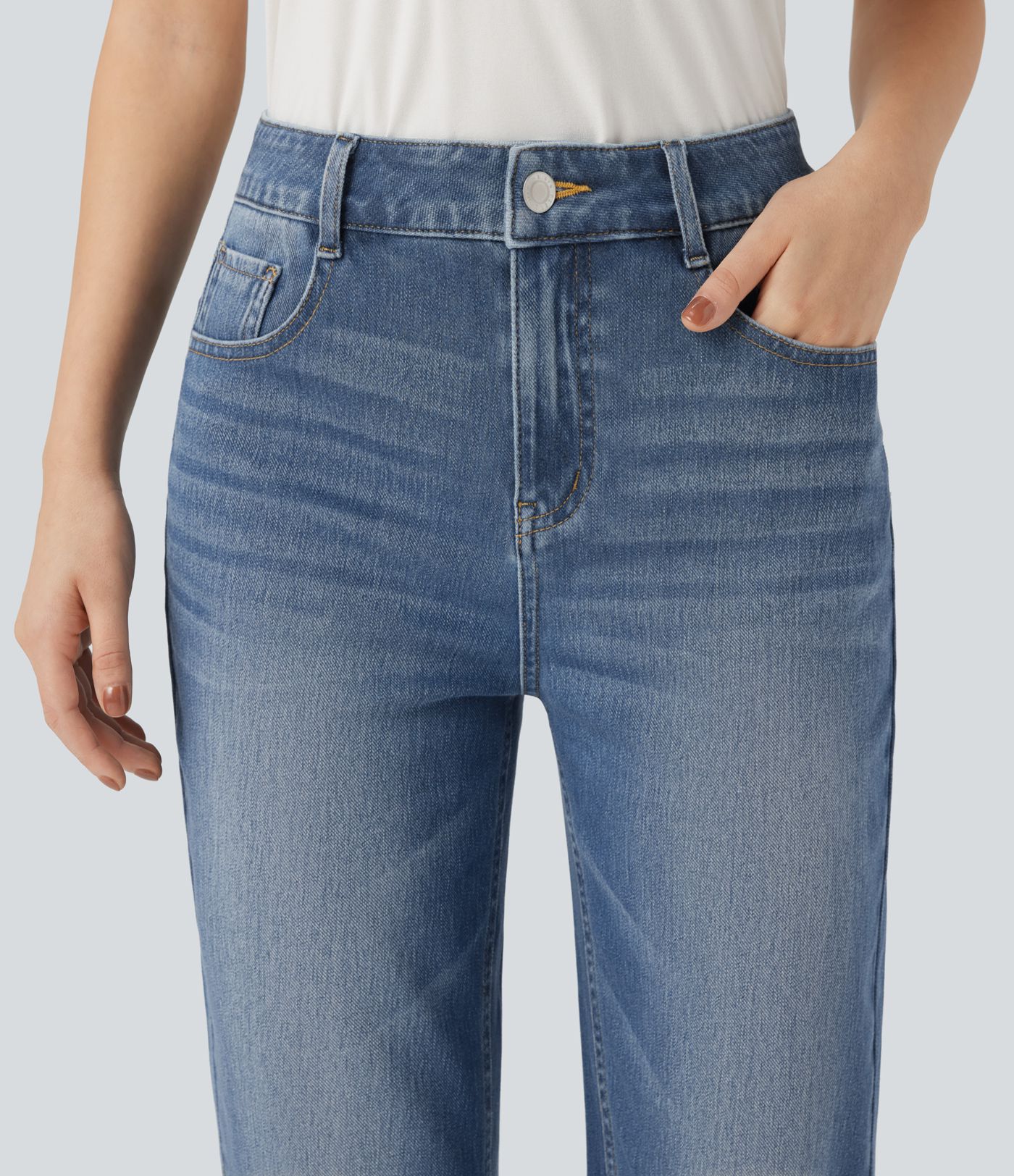 Halara Flex™ High Waisted Straight Leg Washed Casual Jeans with Pockets