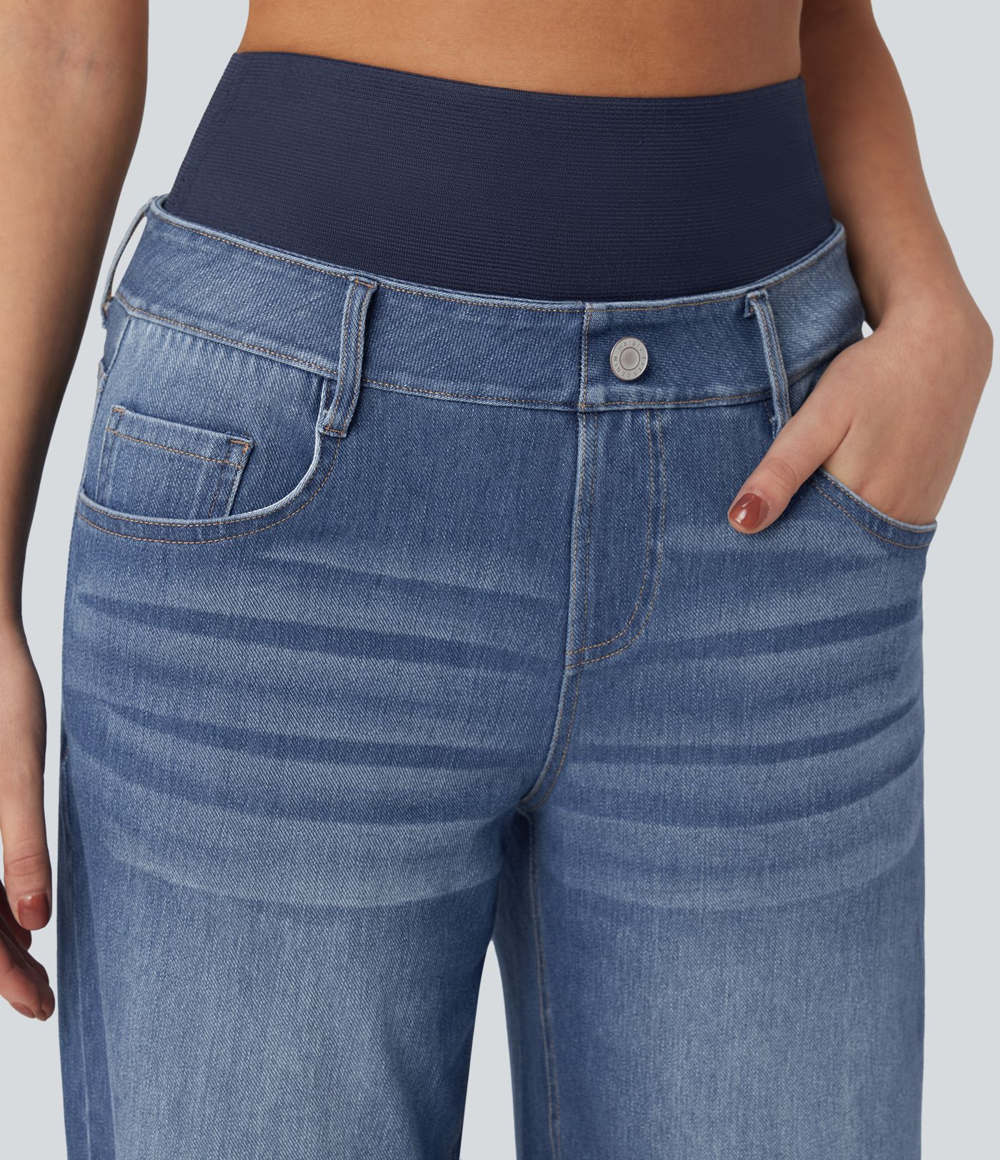 Halara Flex™ High Waisted Tummy Control Wide Leg Washed Casual Jeans with Pockets