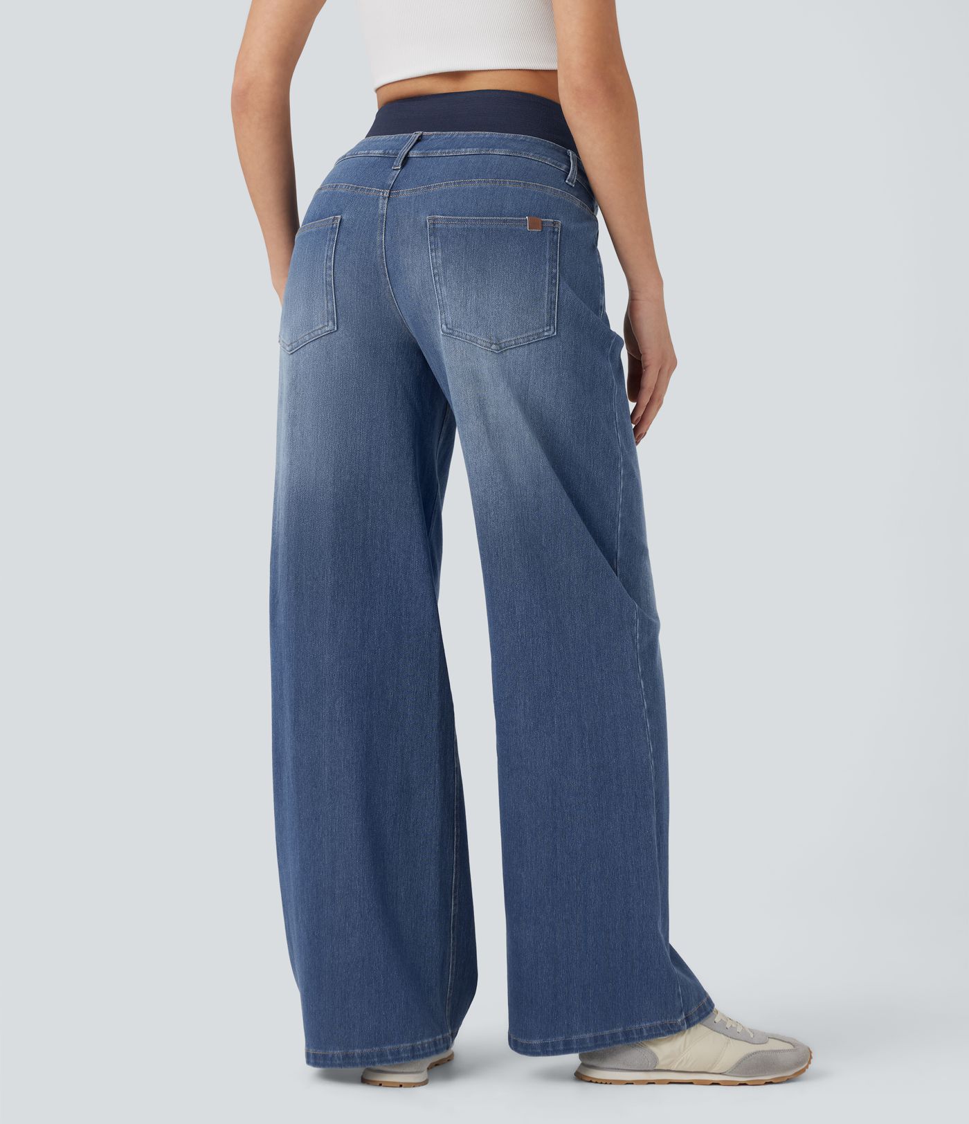Halara Flex™ High Waisted Tummy Control Wide Leg Washed Casual Jeans with Pockets