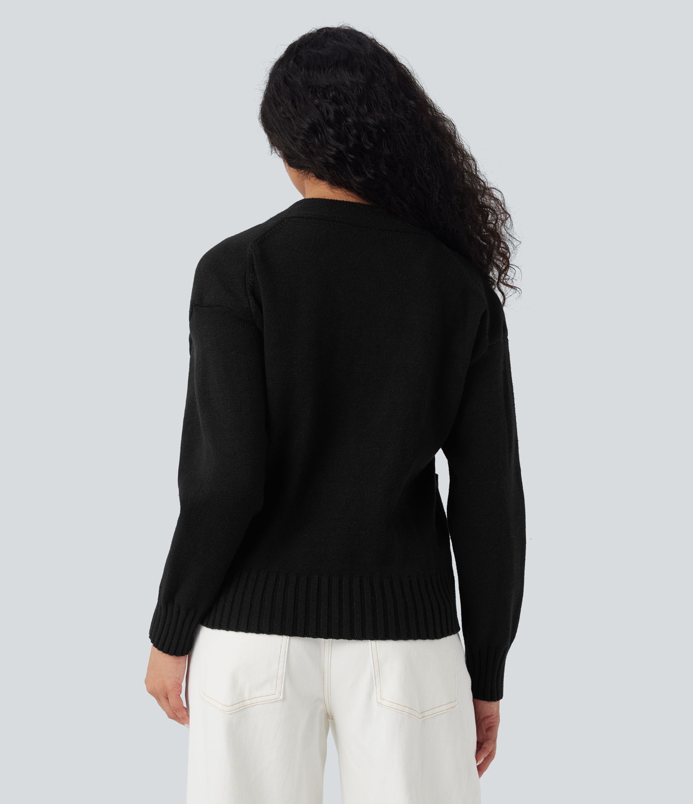 V-neck Long Sleeve Work Cardigan with Pockets