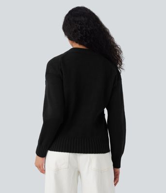 V-neck Long Sleeve Work Cardigan with Pockets