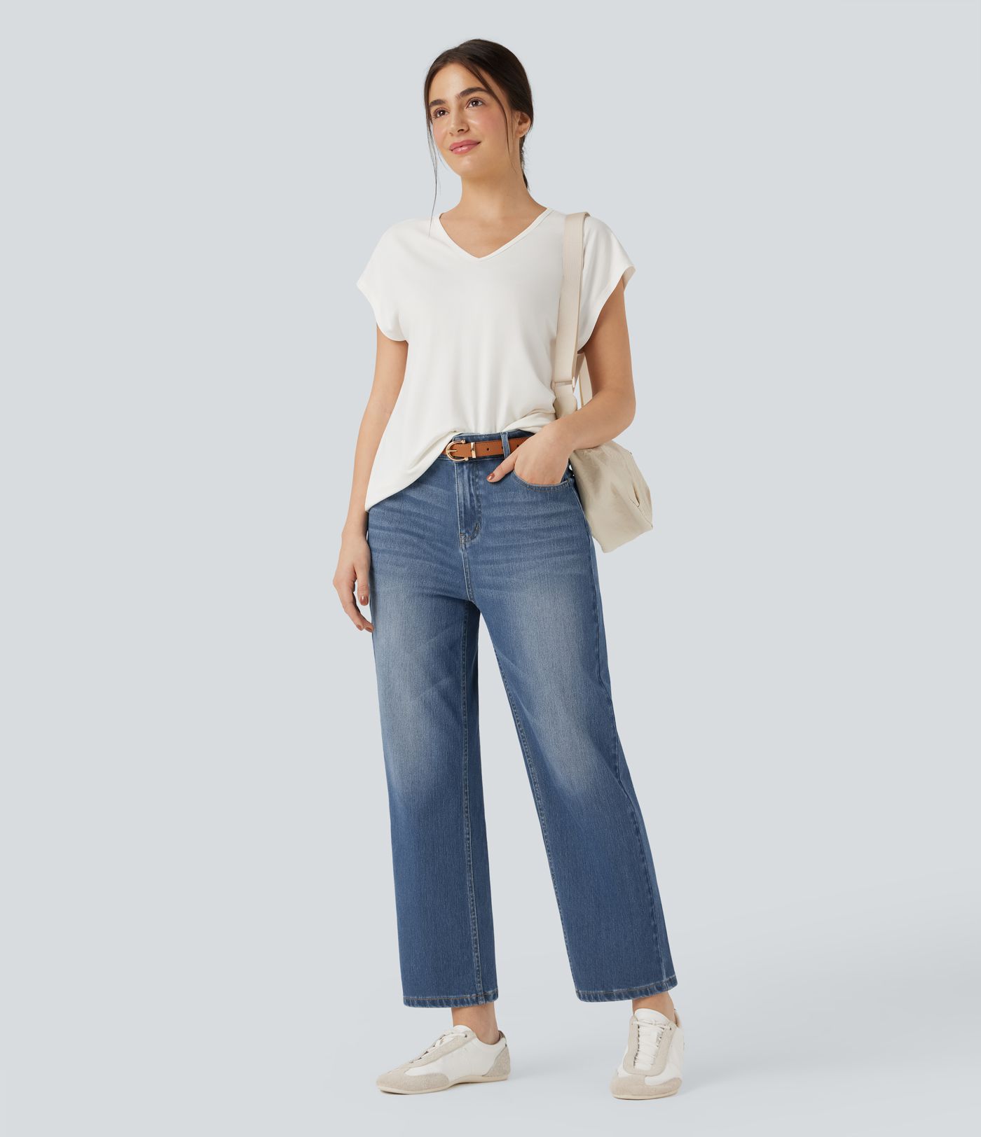 Halara Flex™ High Waisted Straight Leg Washed Casual Jeans with Pockets