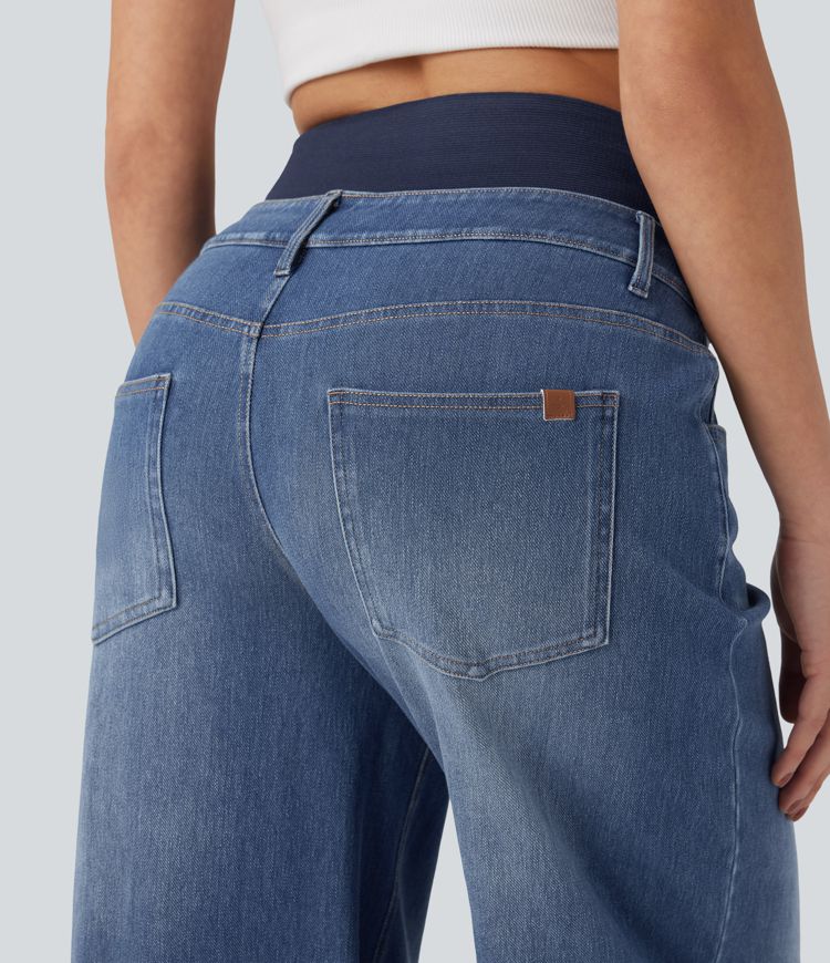 Halara Flex™ High Waisted Tummy Control Wide Leg Washed Casual Jeans with Pockets