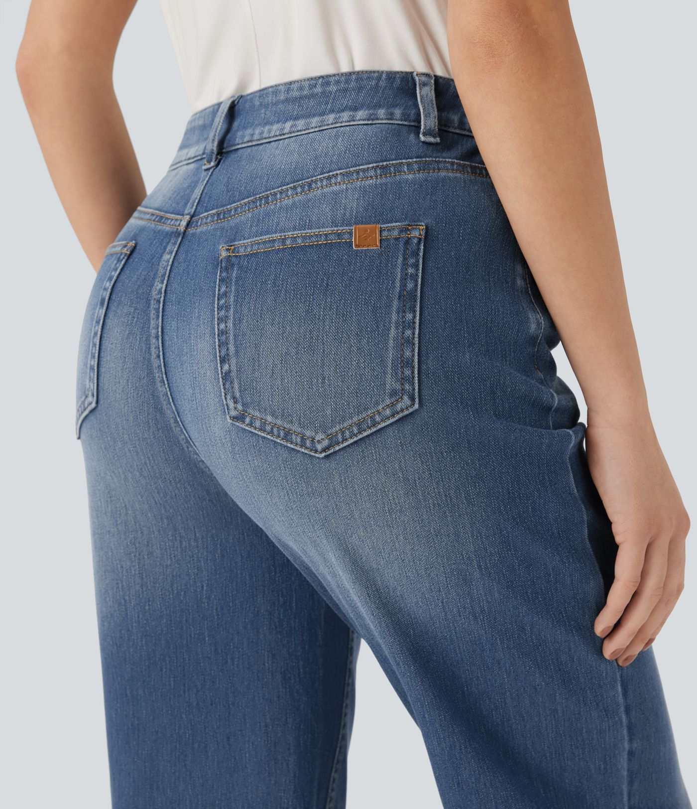 Halara Flex™ High Waisted Straight Leg Washed Casual Jeans with Pockets