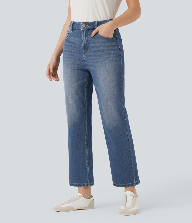 Halara Flex™ High Waisted Straight Leg Washed Casual Jeans with Pockets