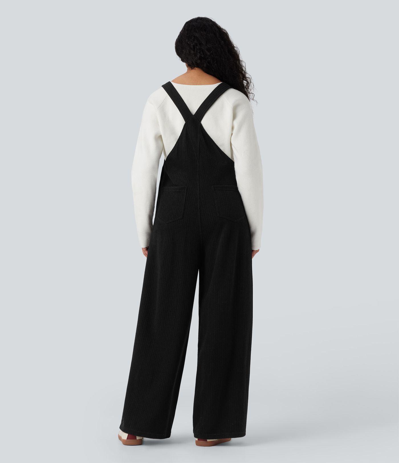 Ribbed Square Neck Casual Overalls with Pockets