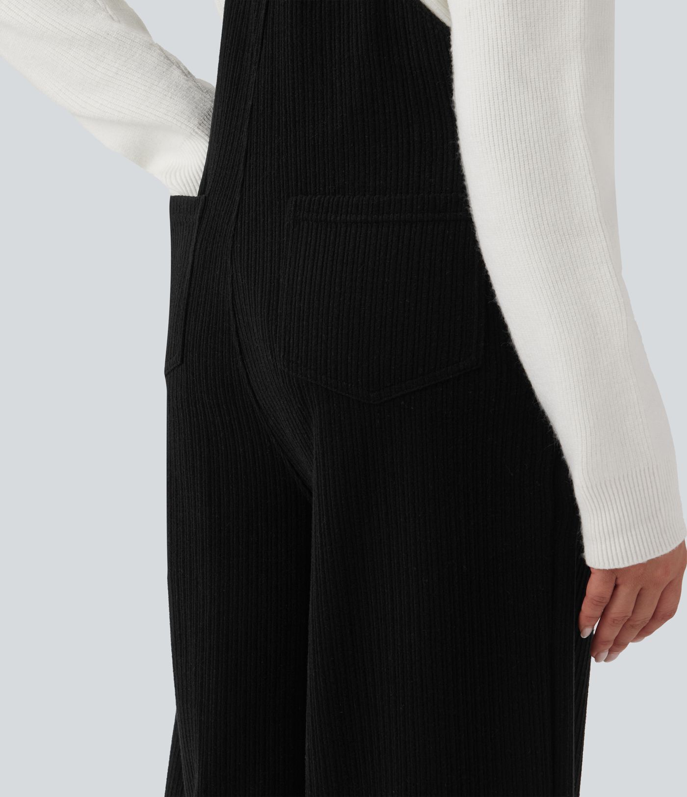 Ribbed Square Neck Casual Overalls with Pockets