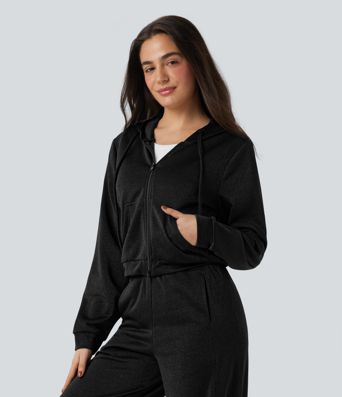Hooded Long Sleeve Zip Fly Drawstring Relaxed Fit Sparkle Casual Sweatshirt