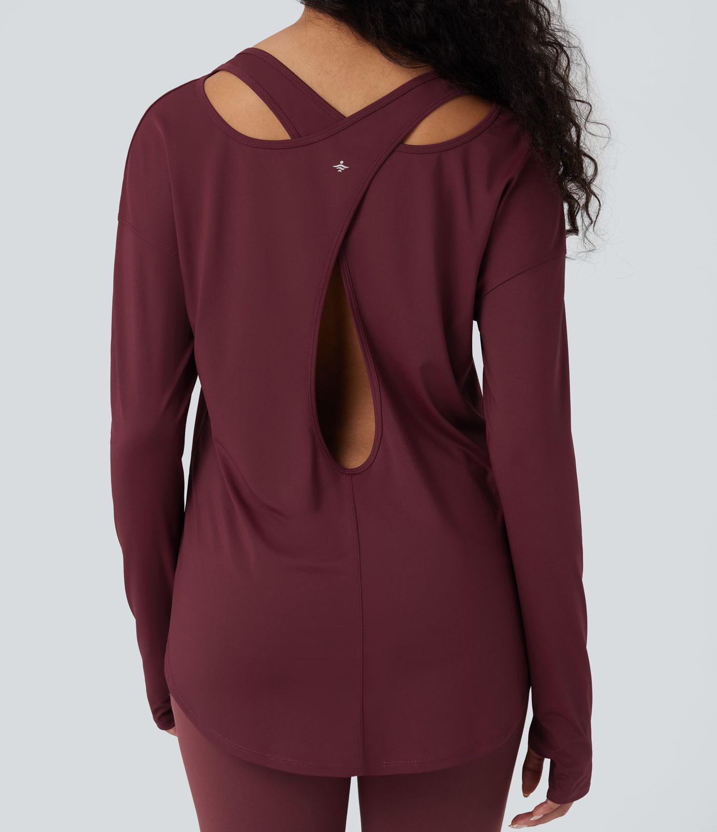 Notched Long Sleeve Thumb Hole Cut Out  High Low Yoga Sports Top