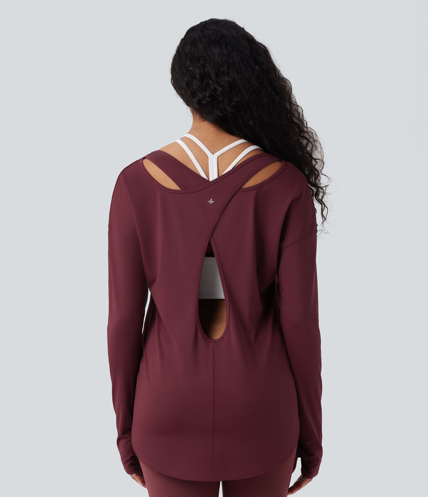 Notched Long Sleeve Thumb Hole Cut Out  High Low Yoga Sports Top