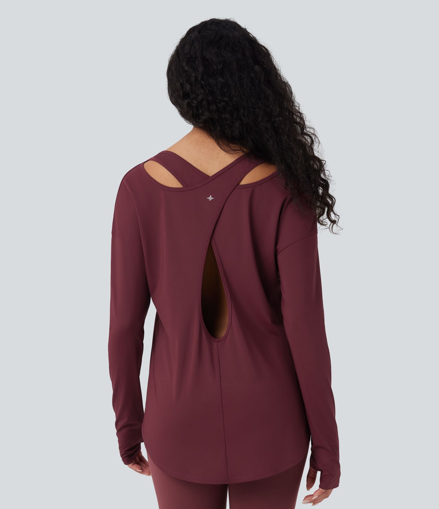 Notched Long Sleeve Thumb Hole Cut Out  High Low Yoga Sports Top