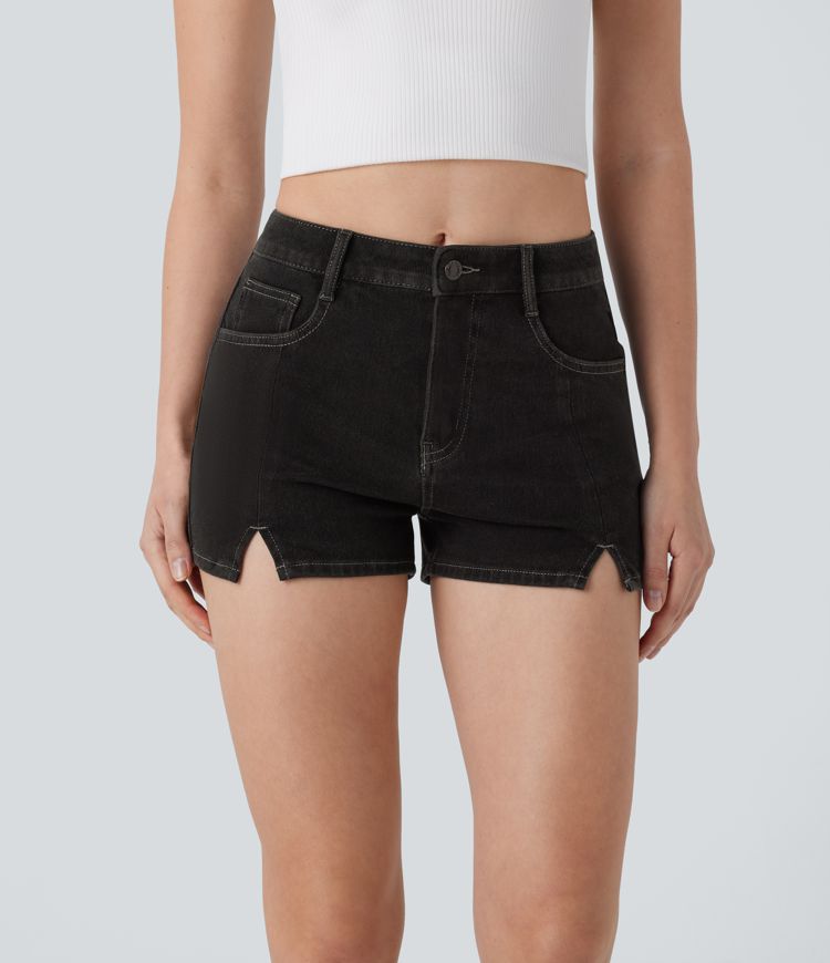 Halara Flex™ Mid Rise Pockets Washed Denim Casual Shorts