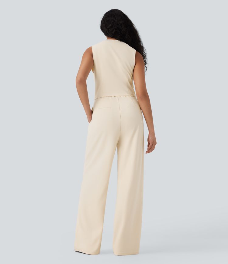 V-neck Sleeveless Casual Vest Jumpsuit with Pockets-Easy Peezy