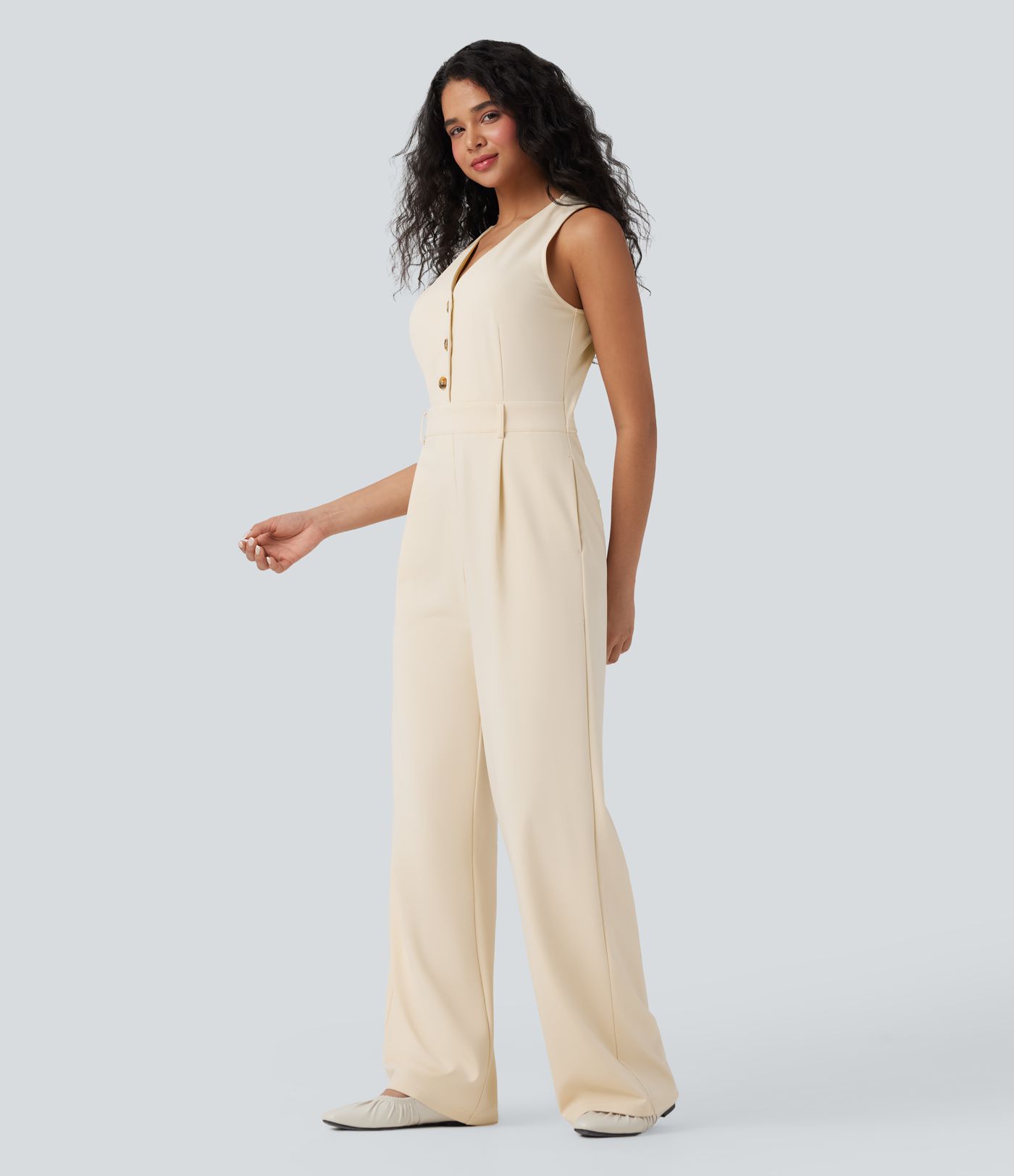 V-neck Sleeveless Casual Vest Jumpsuit with Pockets-Easy Peezy