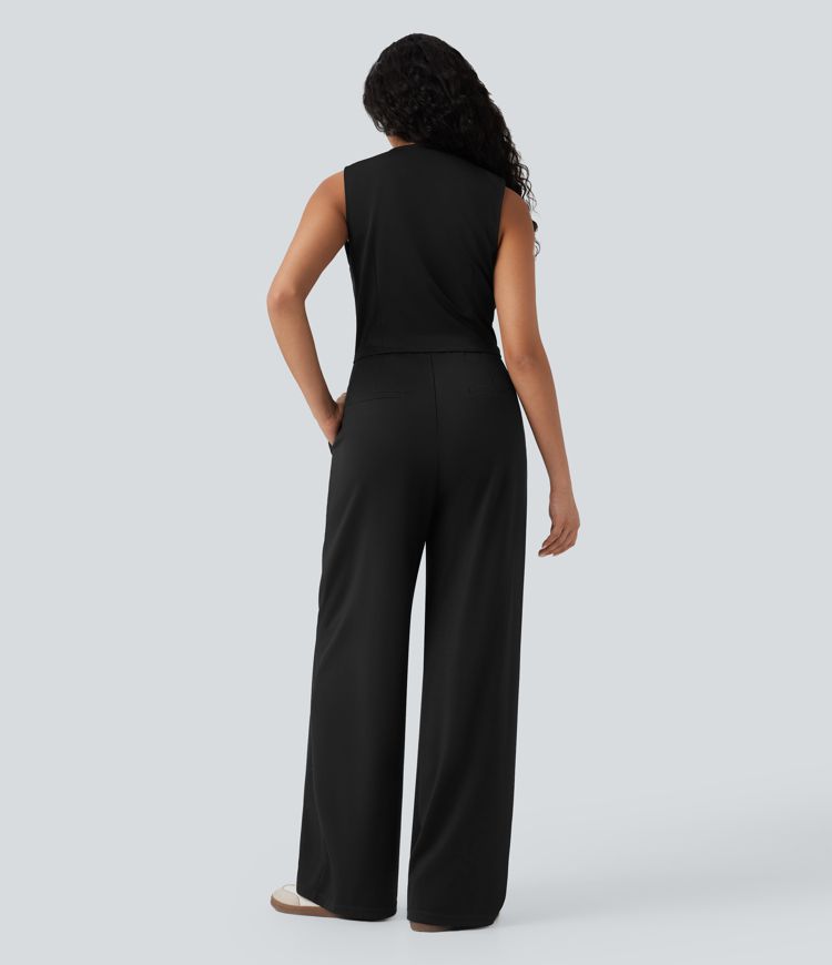 V-neck Sleeveless Casual Vest Jumpsuit with Pockets-Easy Peezy