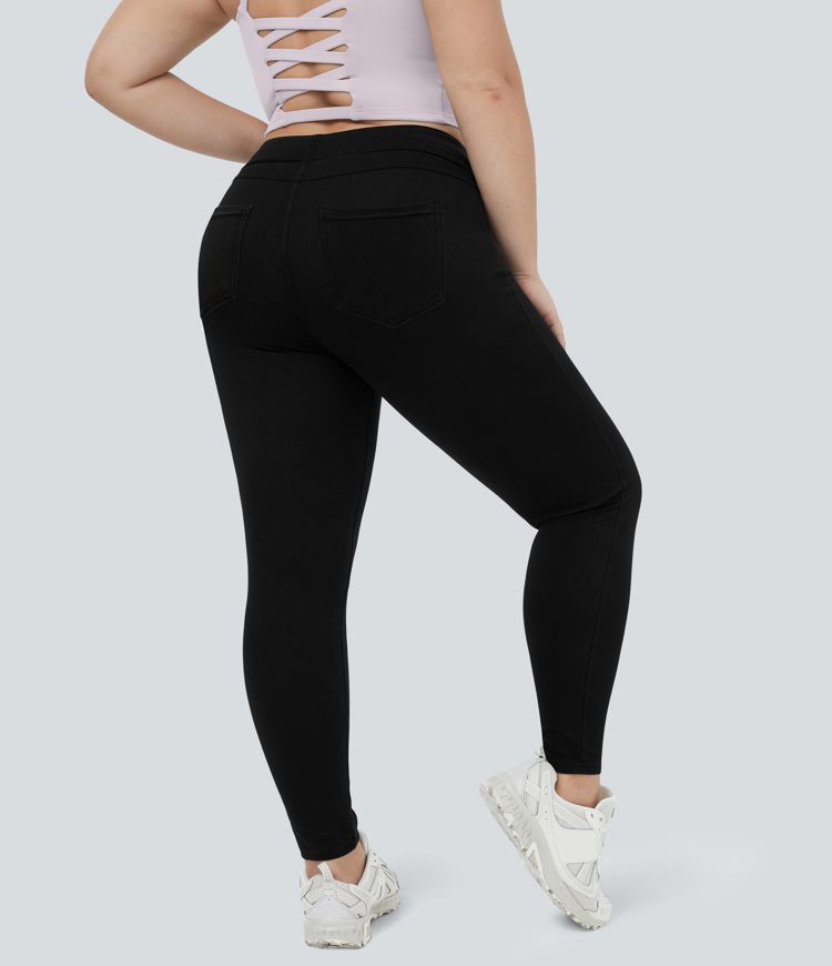 Halara Flex™ Plus Size Jeans Jeggings aus elastischem Strick-Denim mit hohem Bund und Gesäßtaschen