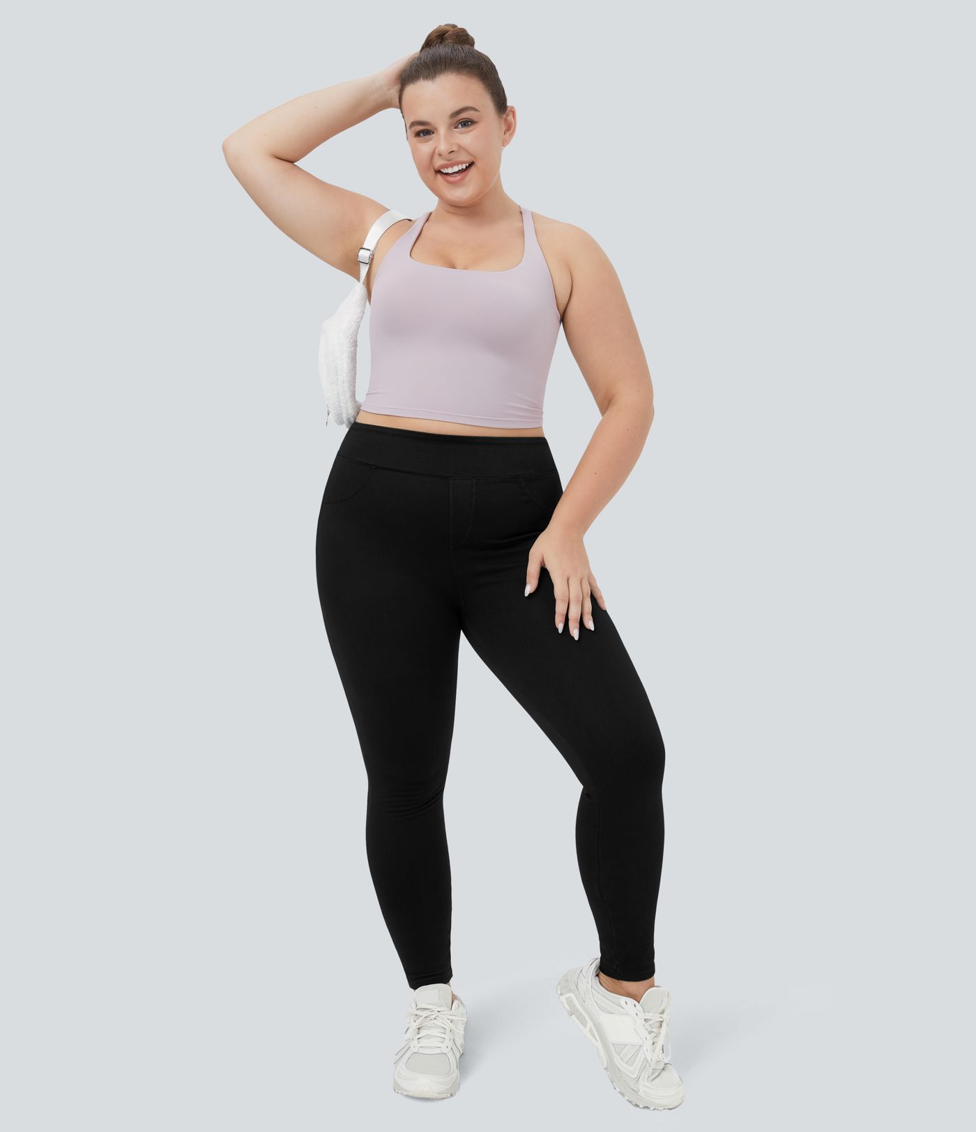 Halara Flex™ Plus Size Jeans Jeggings aus elastischem Strick-Denim mit hohem Bund und Gesäßtaschen