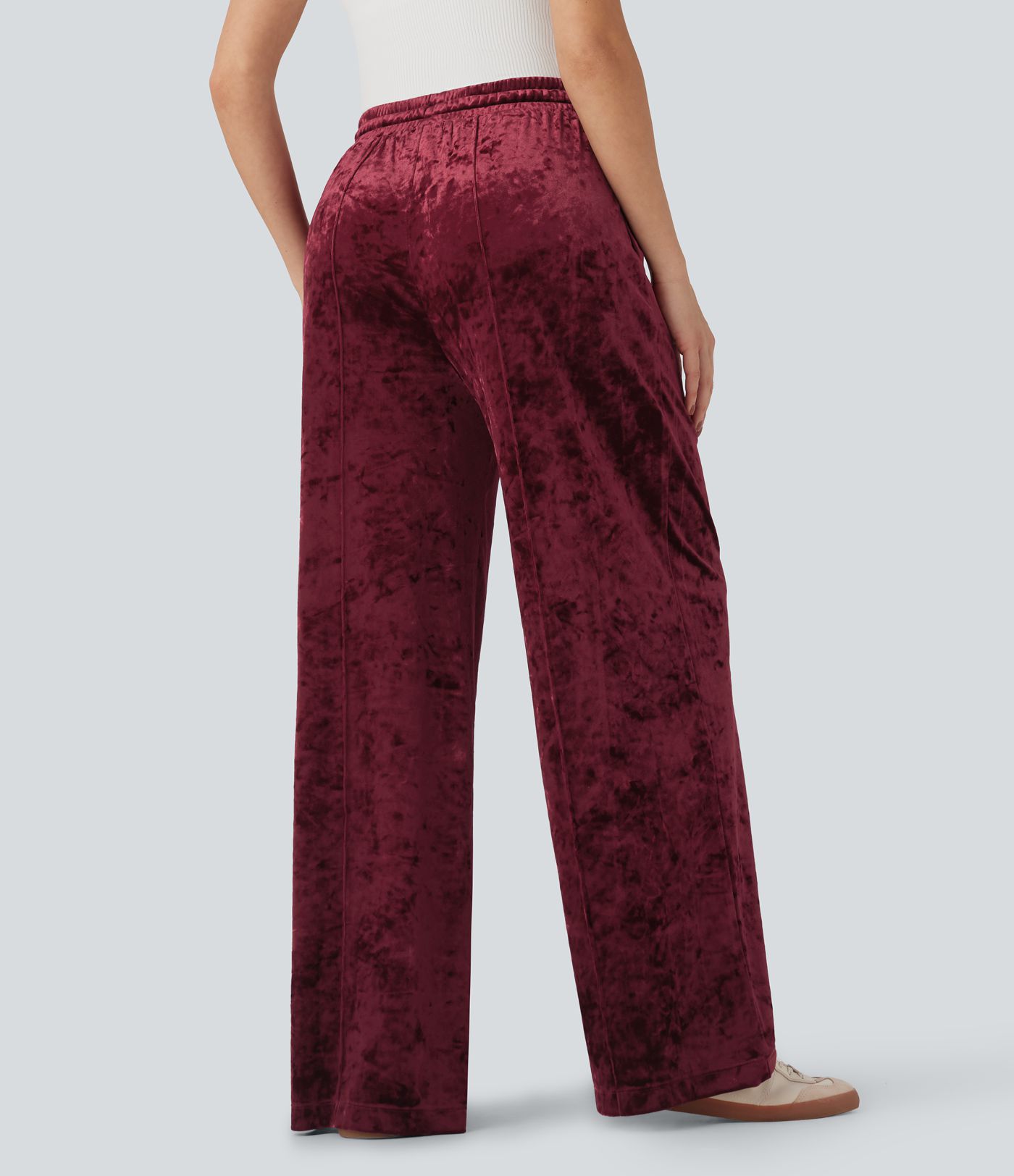 Freizeithose aus Samt mit mittelhohem Bund, Seitentaschen, Kordelzug und weitem Bein