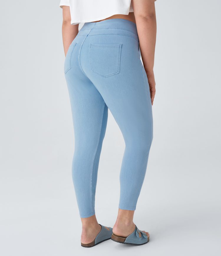 Halara Flex™ Plus Size Jeans Jeggings aus elastischem Strick-Denim mit hohem Bund und Gesäßtaschen
