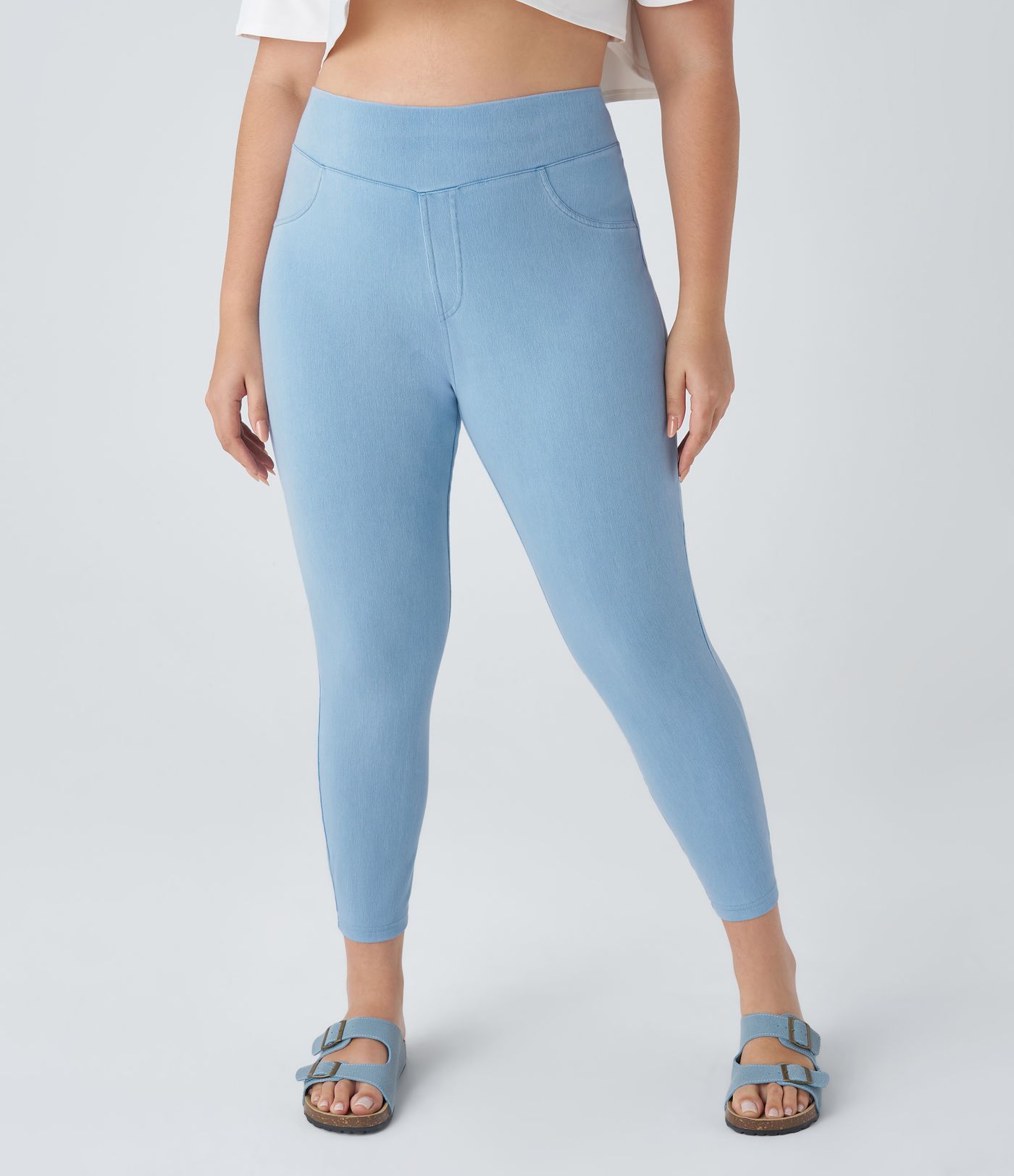 Halara Flex™ Plus Size Jeans Jeggings aus elastischem Strick-Denim mit hohem Bund und Gesäßtaschen