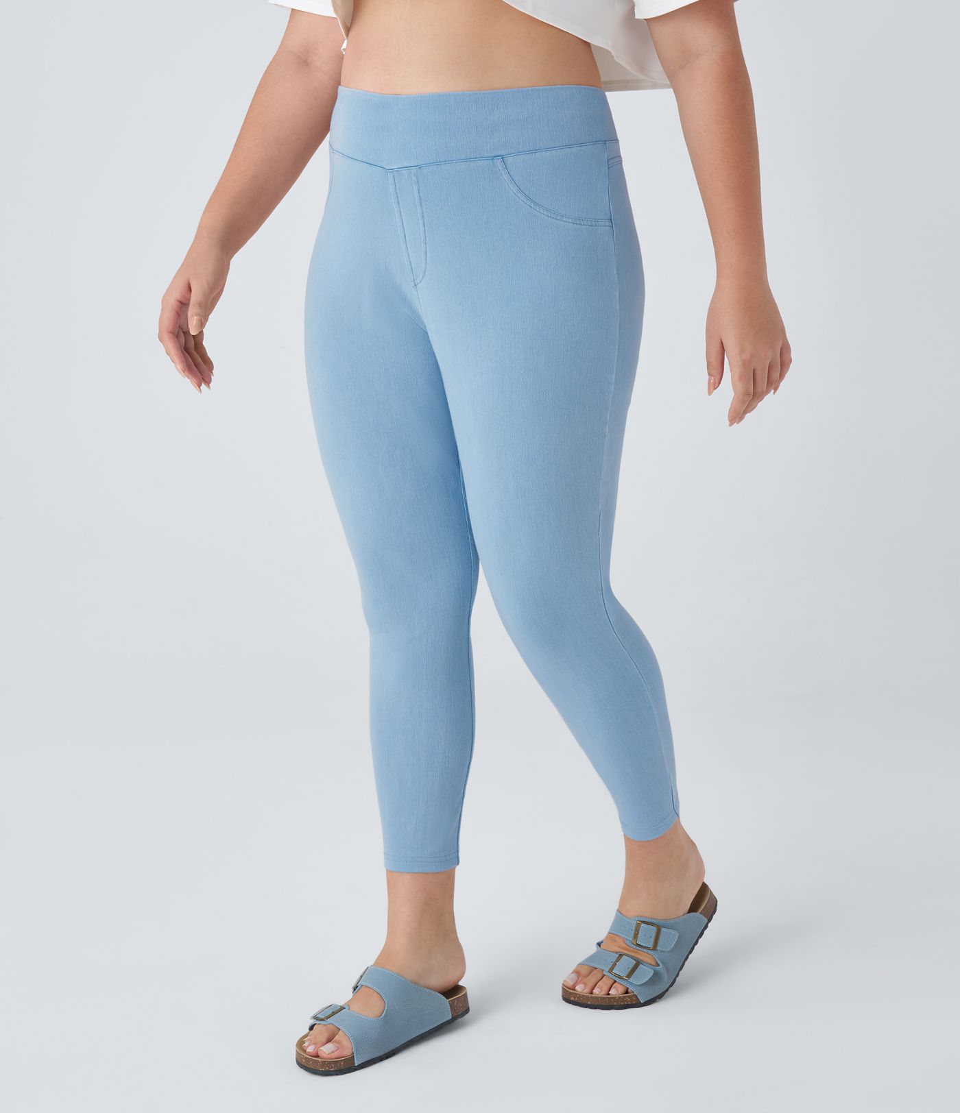 Halara Flex™ Plus Size Jeans Jeggings aus elastischem Strick-Denim mit hohem Bund und Gesäßtaschen