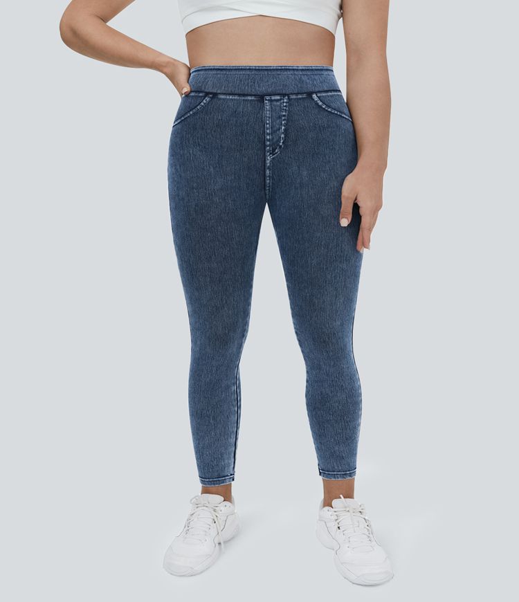 HalaraMagic™ High Waisted Back Side Pocket Stretchy Knit Denim Plus Size Casual Leggings