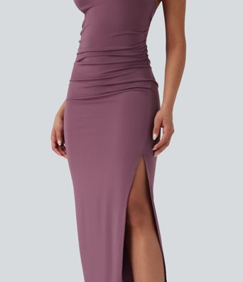 Cowl Neck Sleeveless Backless Split Bodycon Midi Dress