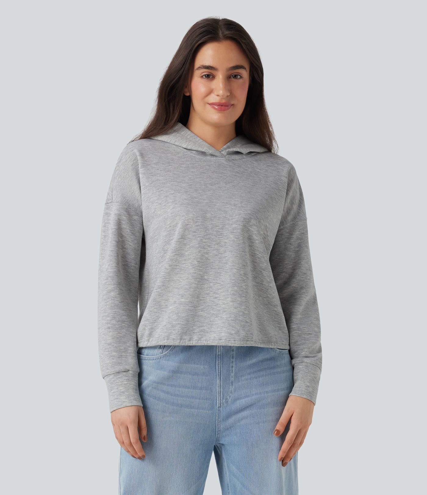 Sweatshirt décontracté à capuche manches longues épaules tombantes avec fentes et lien dos