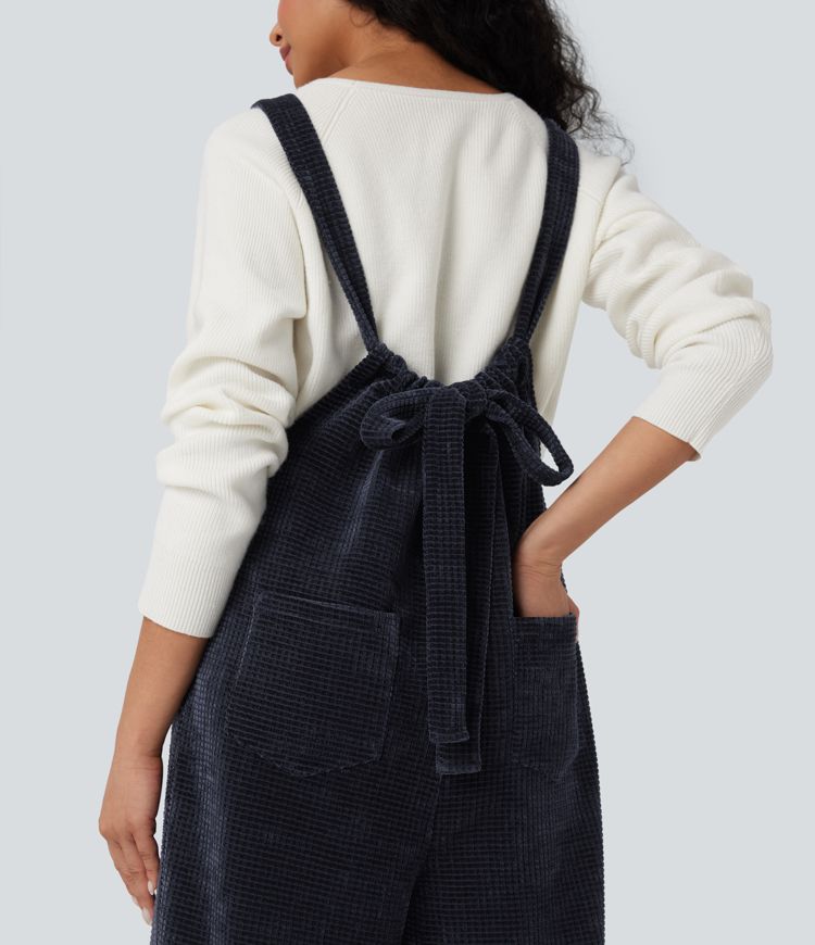 Lässiger Chenille-Waffel-Overall mit mehreren Taschen