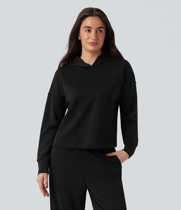 Hooded Long Sleeve Dropped Shoulder Split Tie Back Casual Sweatshirt