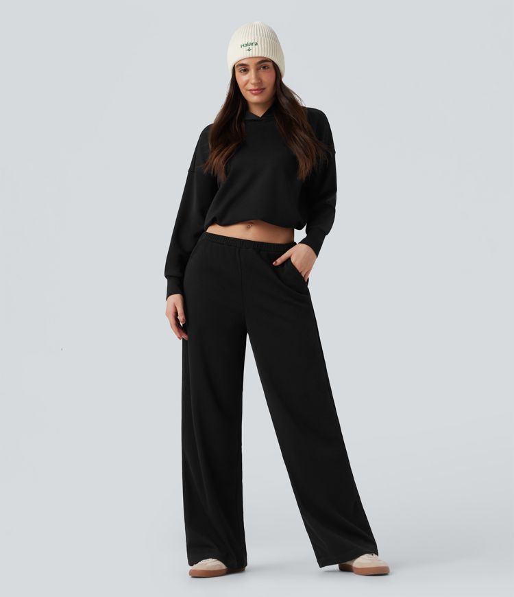 Hooded Long Sleeve Dropped Shoulder Split Tie Back Casual Sweatshirt