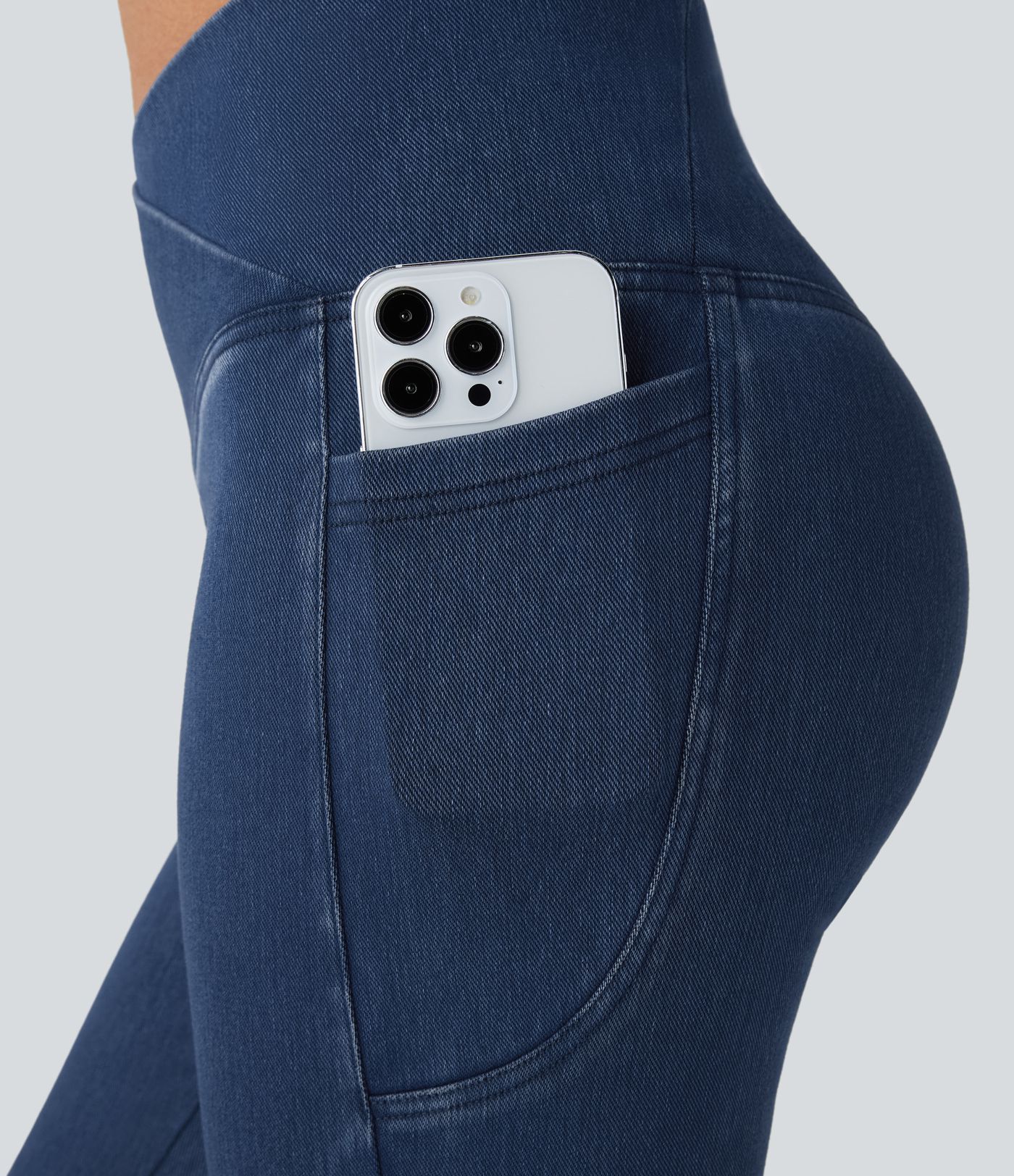 Leggings Halara Flex™ Denim capri mezclilla elástico lavado bolsillo lateral cruzado