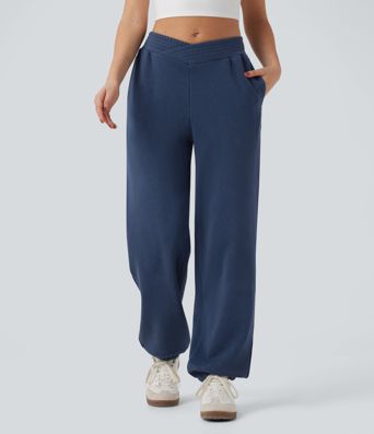 Lässige Crossover-Jogginghose aus Baumwolle mit mittelhohem Bund und Seitentasche