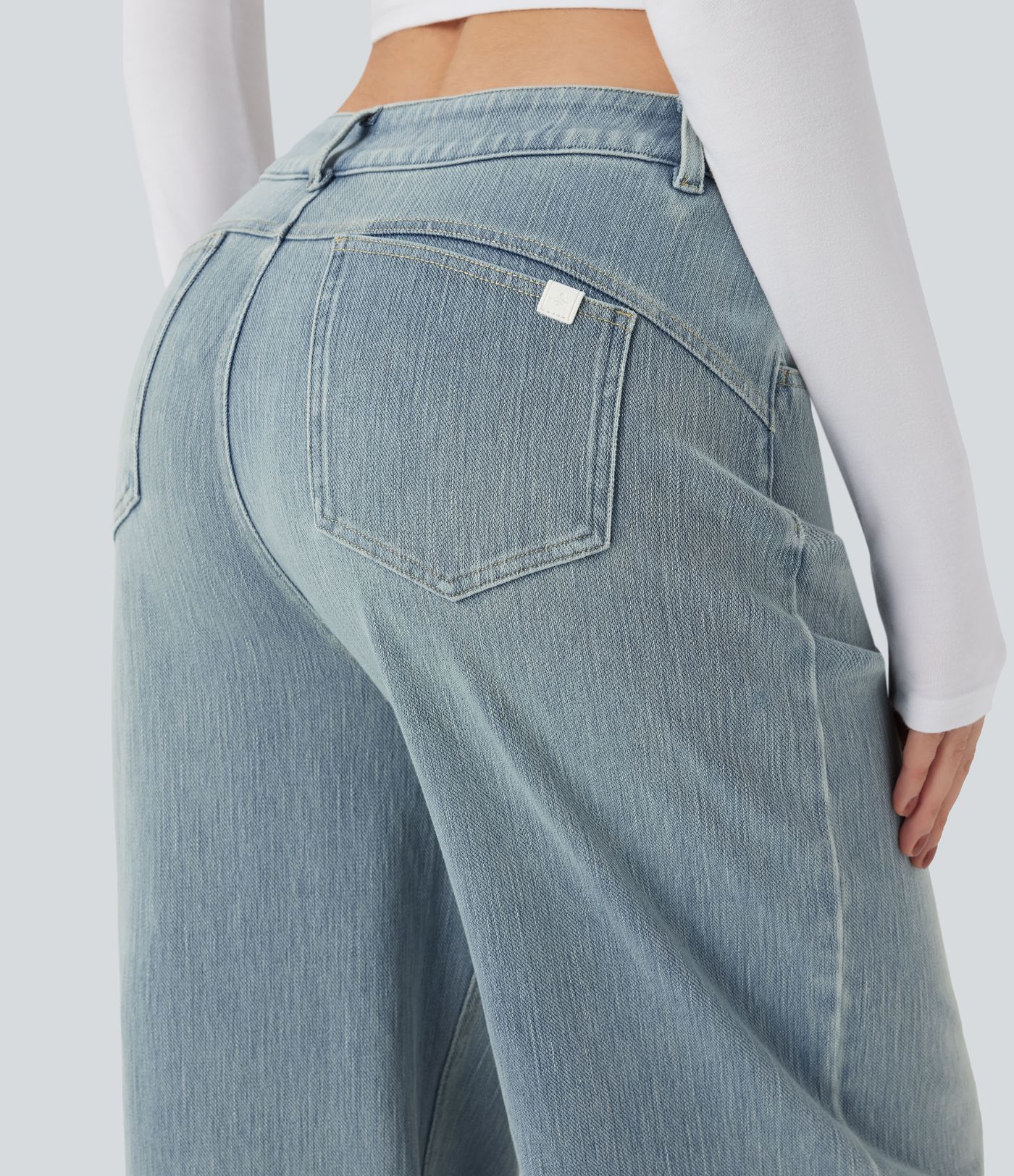 Halara Flex™ vaqueros relajados de talle medio, de pierna ancha, lavados, con bolsillos