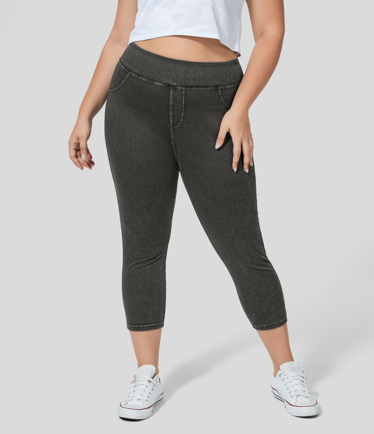 Halara Flex™ High Waisted Pocket Denim Capri Plus Size Casual Leggings