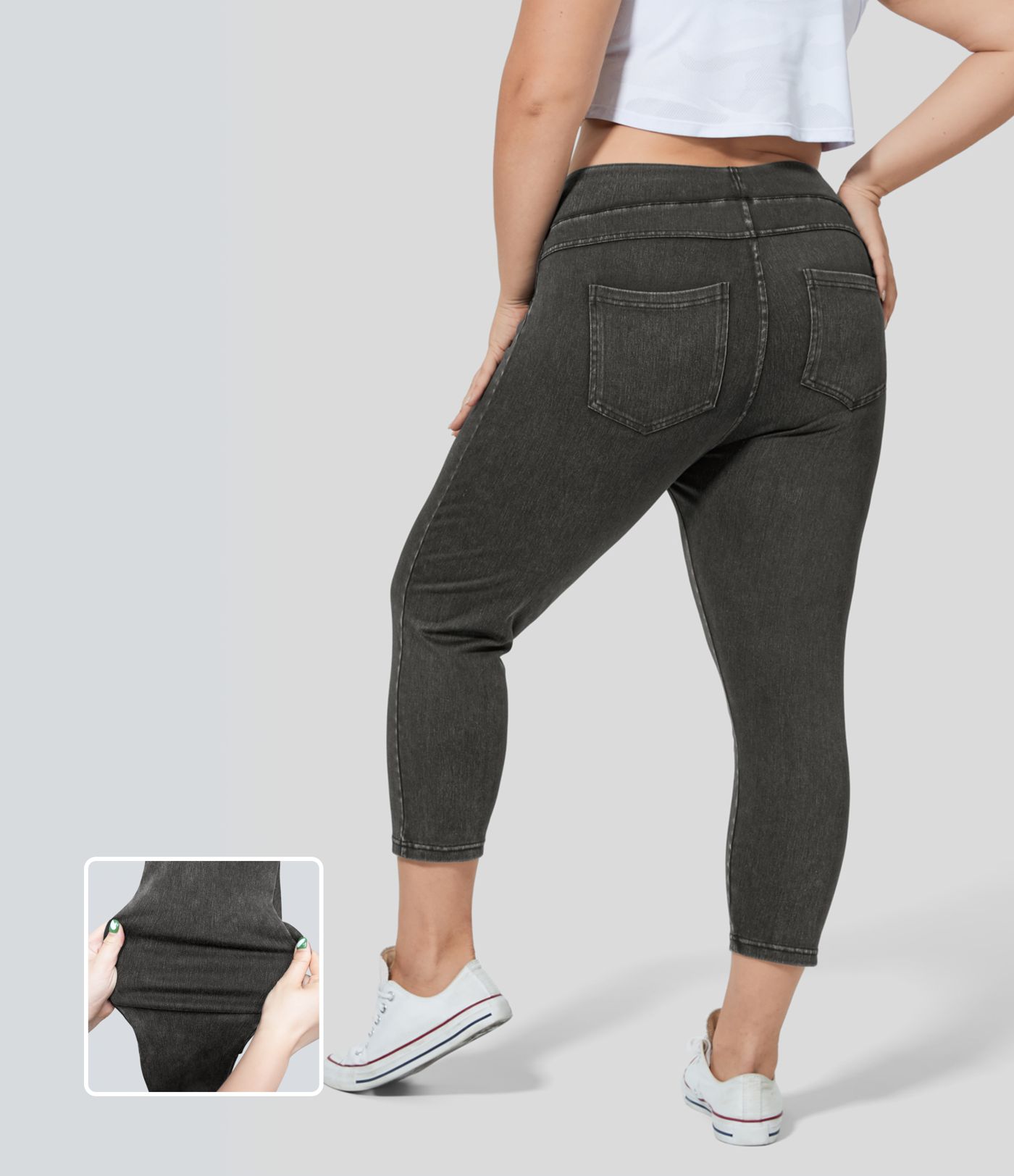 Halara Flex™ High Waisted Pocket Denim Capri Plus Size Casual Leggings