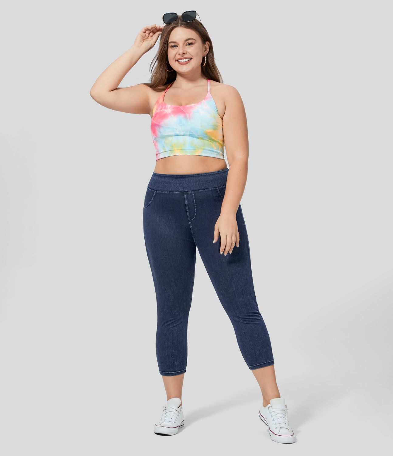 Leggings Capri Halara Flex™ Denim tiro alto bolsillo lateral trasero tejido elástico mezclilla talla grande