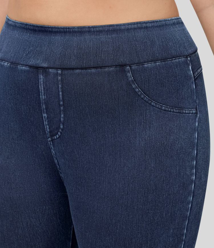 Leggings Capri Halara Flex™ Denim tiro alto bolsillo lateral trasero tejido elástico mezclilla talla grande