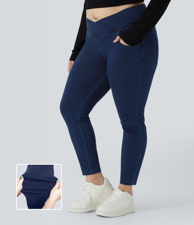 Halara Flex™ High Waisted Crossover Pockets Denim 7/8 Plus Size Work Leggings