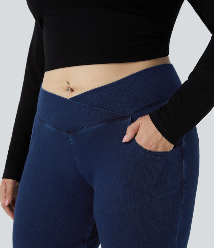 Halara Flex™ High Waisted Crossover Pockets Denim 7/8 Plus Size Work Leggings