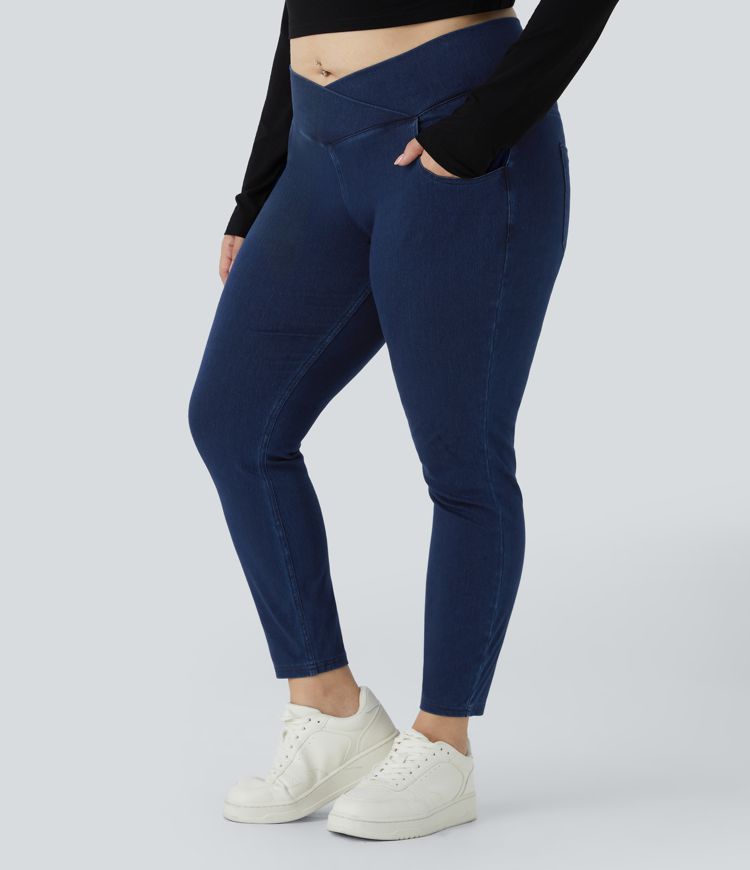 Halara Flex™ High Waisted Crossover Pockets Denim 7/8 Plus Size Work Leggings