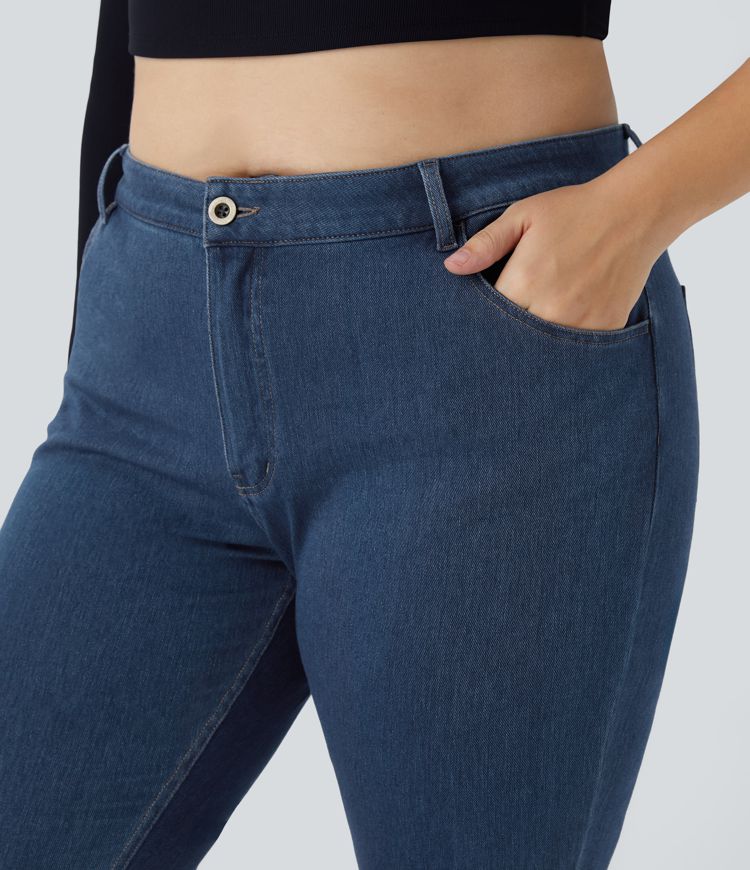 Jeans Halara Flex™ Denim tiro medio bolsillo botón elástico ligeramente acampanado talla grande